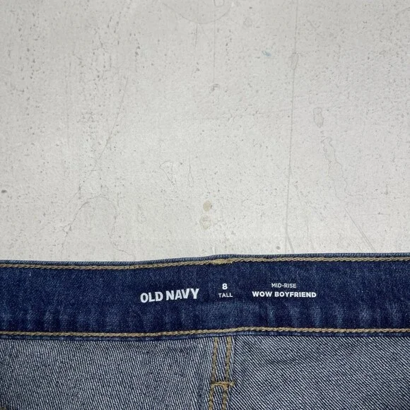 Old Navy Wow Boyfriend Jeans Womens 8 Tall Blue Wash Mid Rise Stretch Denim - Picture 3 of 9